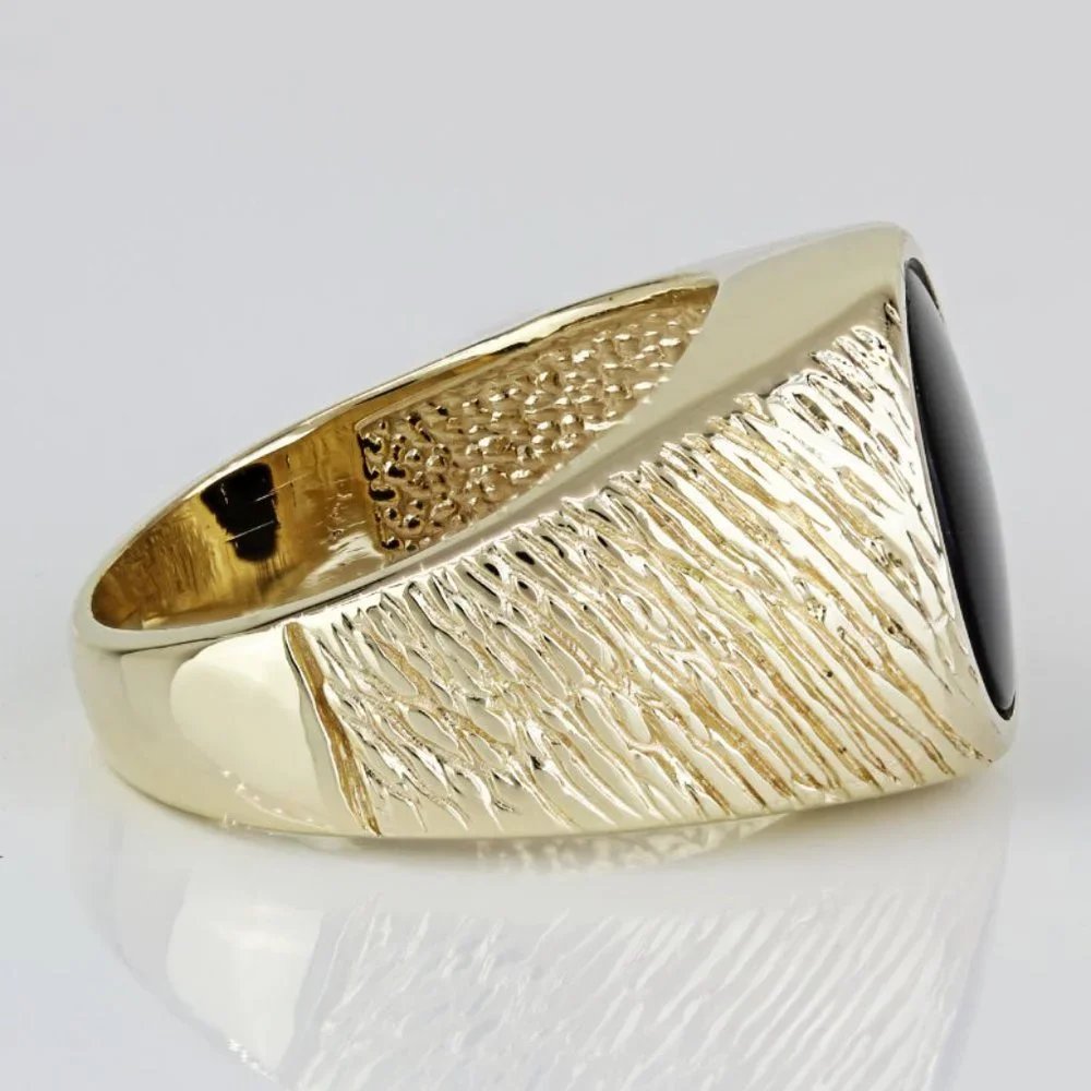 Vintage 14K Yellow Gold Oval Onyx Ripple Textured Anniversary Cocktail Ring - Picture 4 of 7
